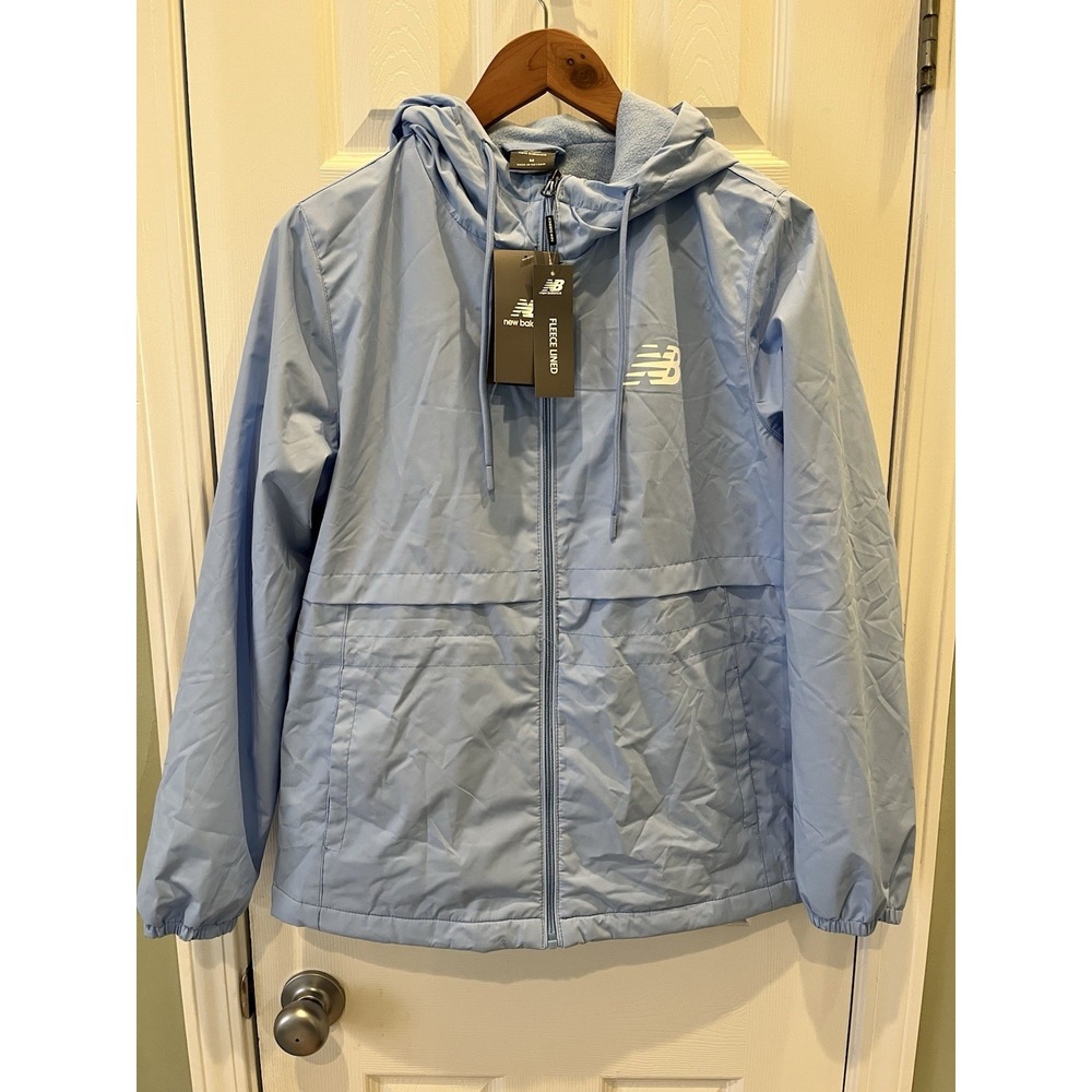 New Balanace Windbreaker Fleece Lined Women's Size Med Hooded Full Zip Baby Blue